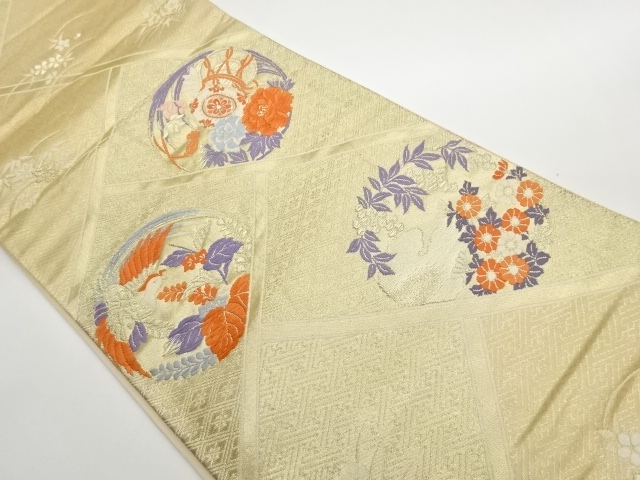 JAPANESE FUKURO OBI / WOVEN FLOWER & BIRD